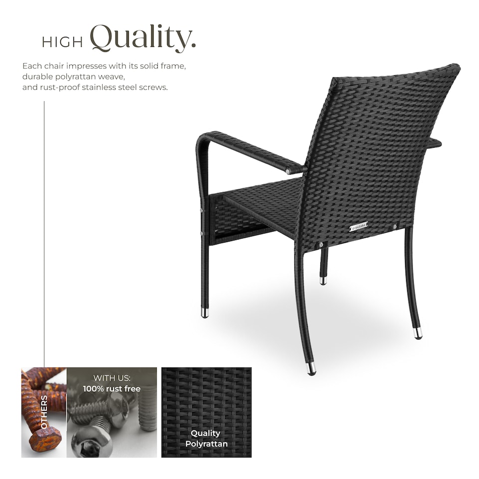 image 1 of Rattan Garden Chair Girona - polyrattan and steel, weather and sun resistant, stackable | Black | black | 2