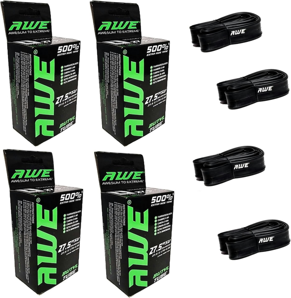image 1 of AWE Set x 4 Butyl Rubber 27.5" MTB/E-Bike Inner Tube 27.5 x 1.75-2.125 Schrader Valve
