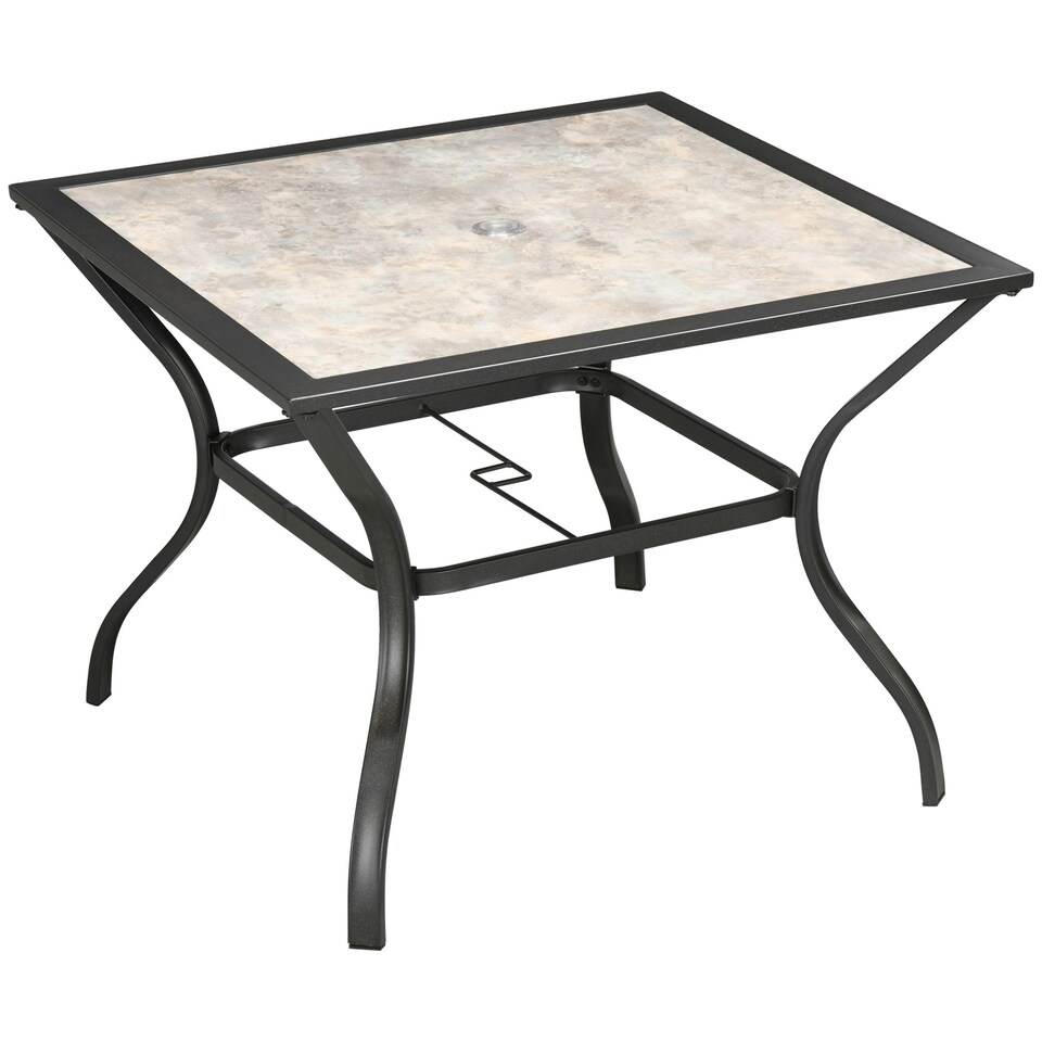 image 1 of Outsunny Garden Table with Parasol Hole with PC Board Tabletop for 4