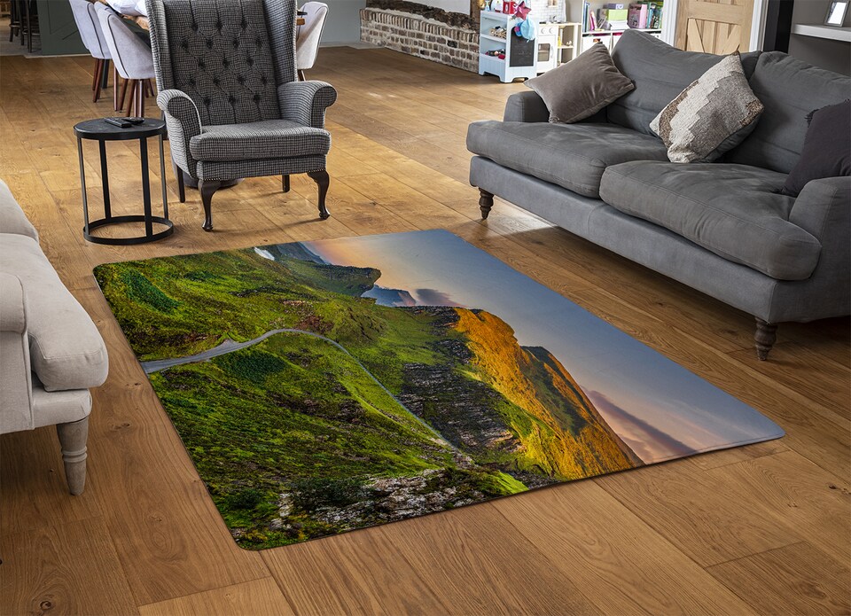 image 1 of Panorama Of Quiraing Mountains Sunset At Isle Of Skye, Scottish Highlands Designer Rug | Multi