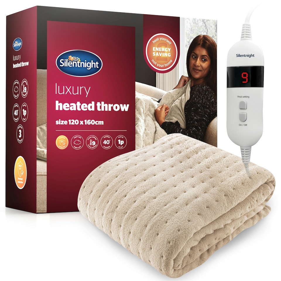 image 1 of Silentnight Comfort Control Heated Throw Fleece Electric Blanket Fast Heat Up, Natural