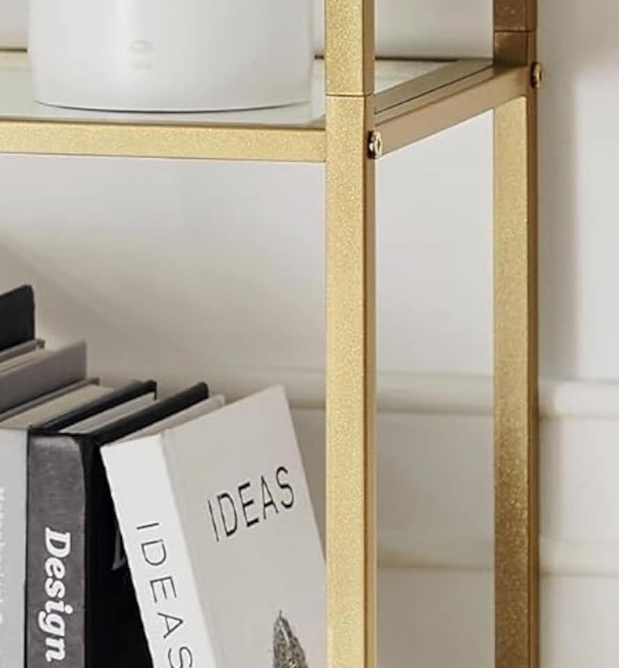 image 1 of 5-Tier Tempered Glass Shelf Unit, Arched Display Rack, Metallic Gold Frame 183.5 cm