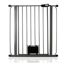 Bettacare Pet Gate with Lockable Cat Flap, Narrow, 68.5cm - 75cm, Slate Grey, 104cm in Height