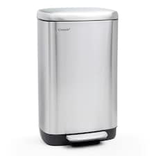Stainless Steel Rectangular Pedal Bin With Soft Close Lid Silver Waste Bin - 30L Silver