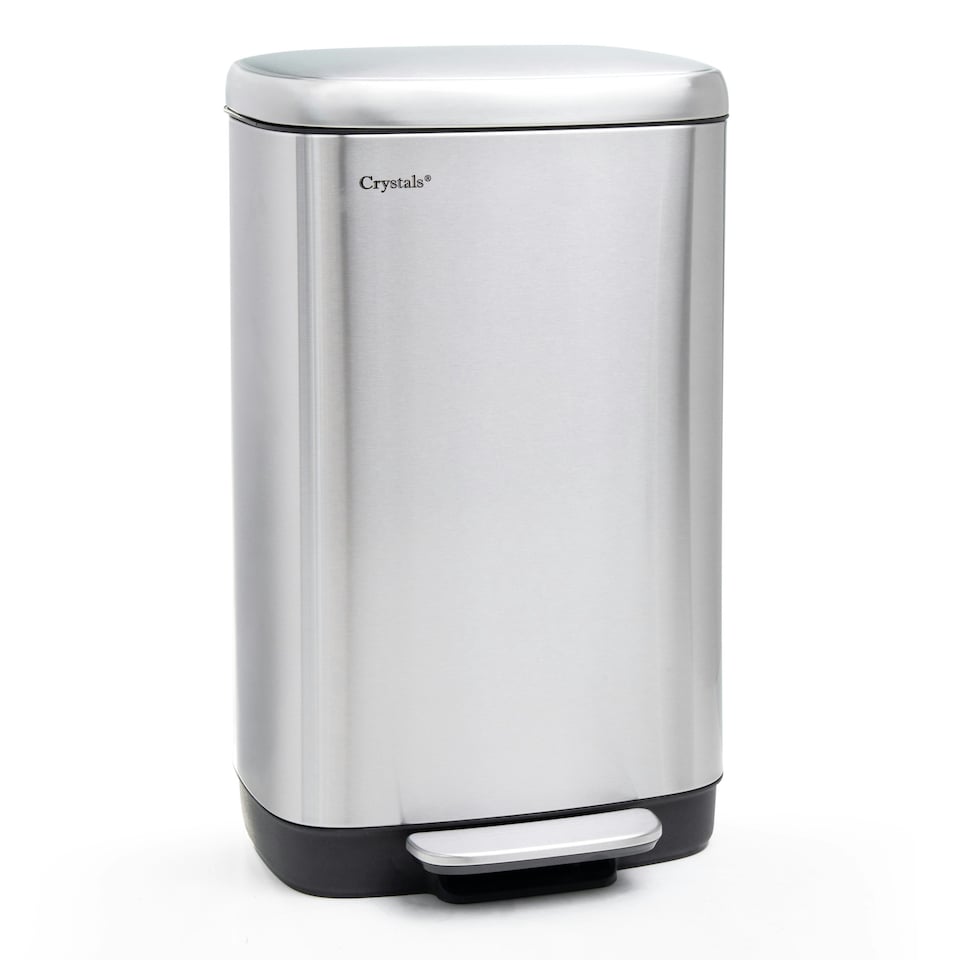 image 1 of Stainless Steel Rectangular Pedal Bin With Soft Close Lid Silver Waste Bin - 30L Silver