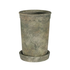 Rustic Cement Plant Pot and Saucer - H15cm
