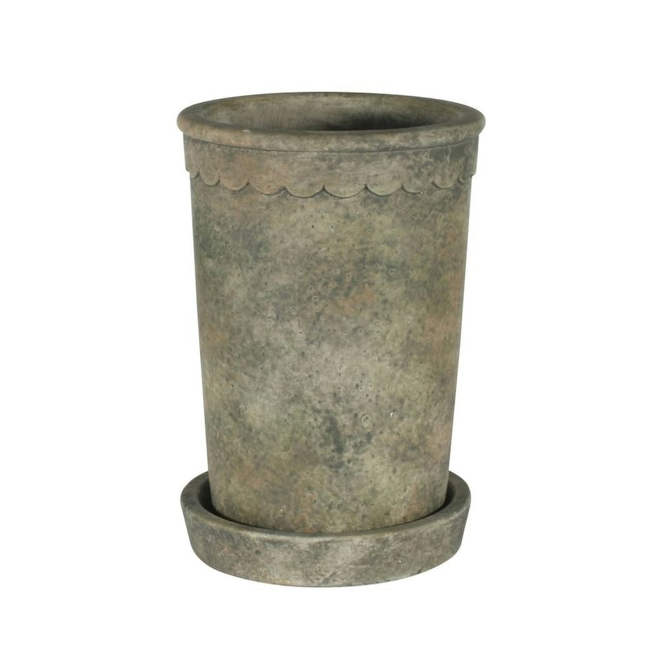 Rustic Cement Plant Pot and Saucer - H15cm