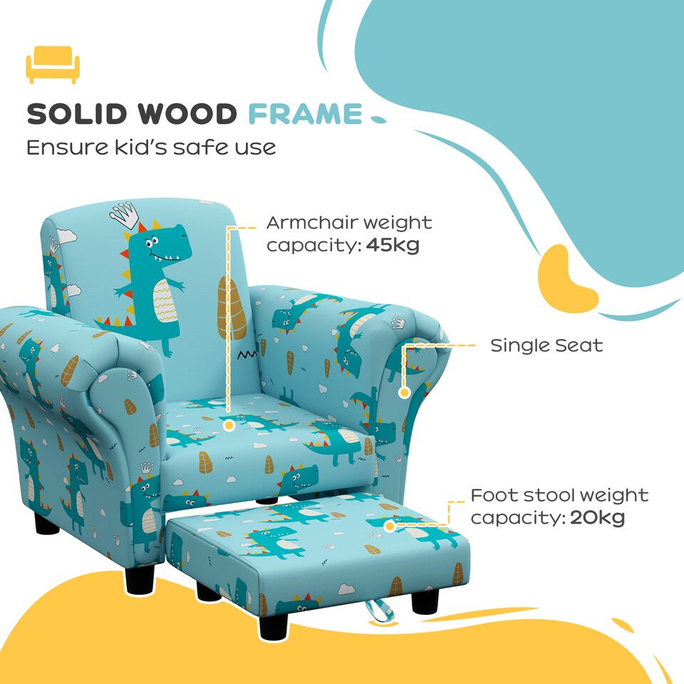 image 1 of AIYAPLAY Kids Sofa Set Toddler Armchair with Footrest, Children Chair, Blue