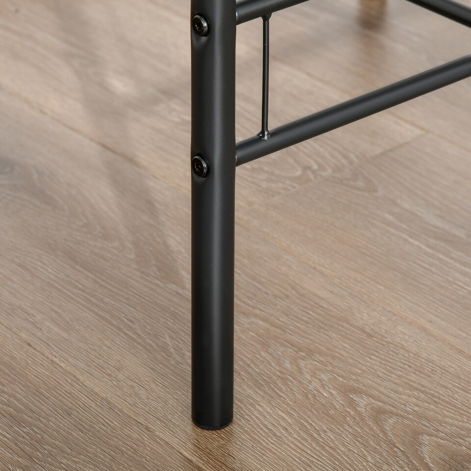 image 1 of HOMCOM Dining Table and Chairs Set 3, Breakfast Bar Table and 2 Chairs with Storage Shelf, Wood-Effect Tabletop, Metal Frame, Dining Room Set for Living Room, Small Space, Natural