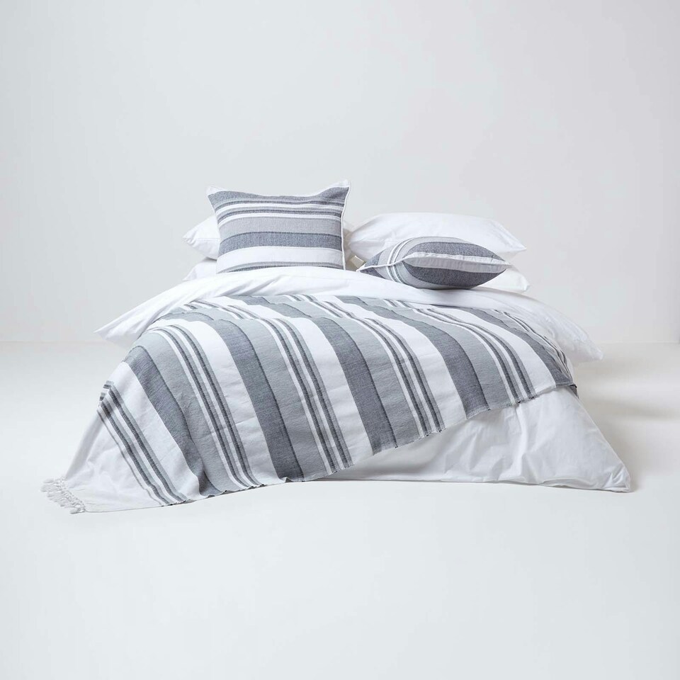 image 1 of Homescapes Cotton Striped Monochrome Cushion Cover Morocco - 45 x 45 cm | Grey | Monochrome | 45 x 45 cm
