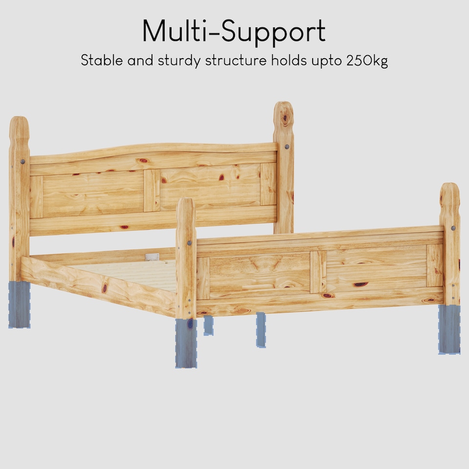 image 1 of Vida Designs Corona 5ft King Size Bed Solid Pine Wood Frame, High Foot End, 150 x 200cm