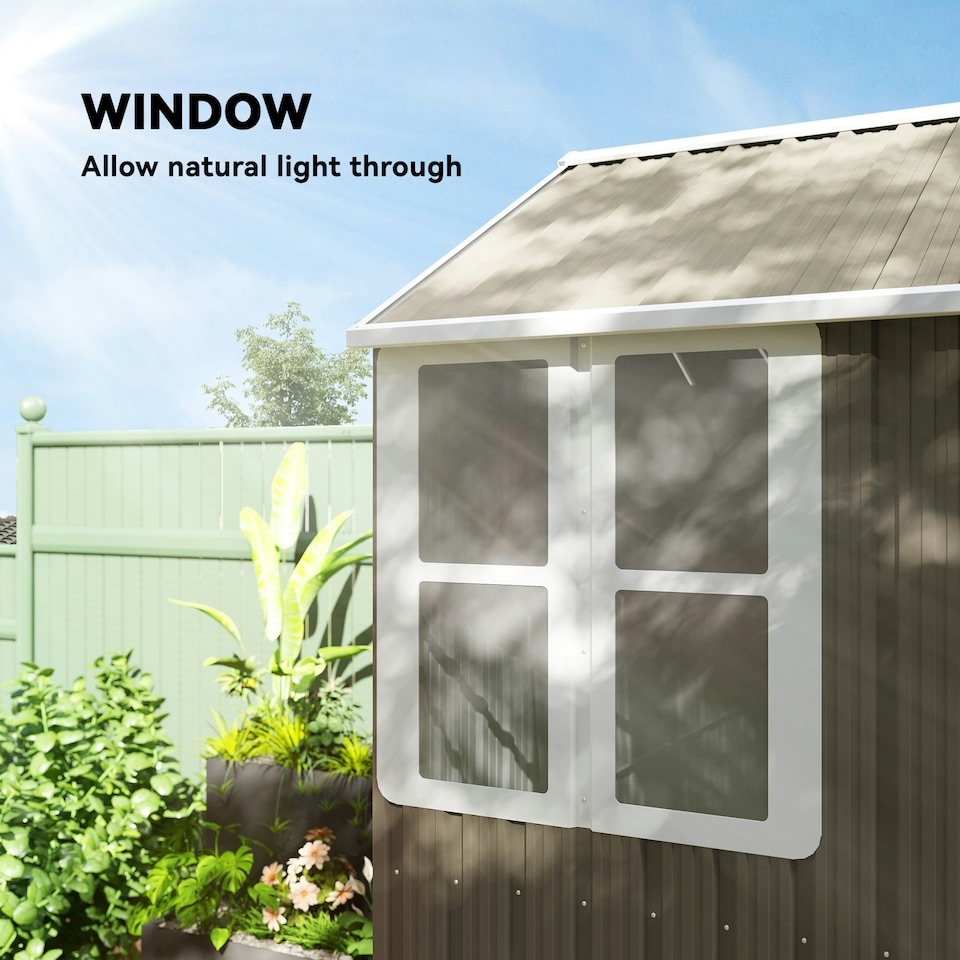 image 1 of Outsunny 8x6ft Metal Garden Shed Outdoor Storage Shed w/ Doors Window, Grey