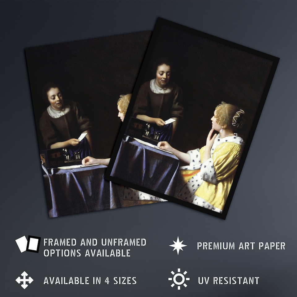 image 1 of Mistress and Maid Portrait Vermeer Vintage Huge Wall Art Print 18X24 In