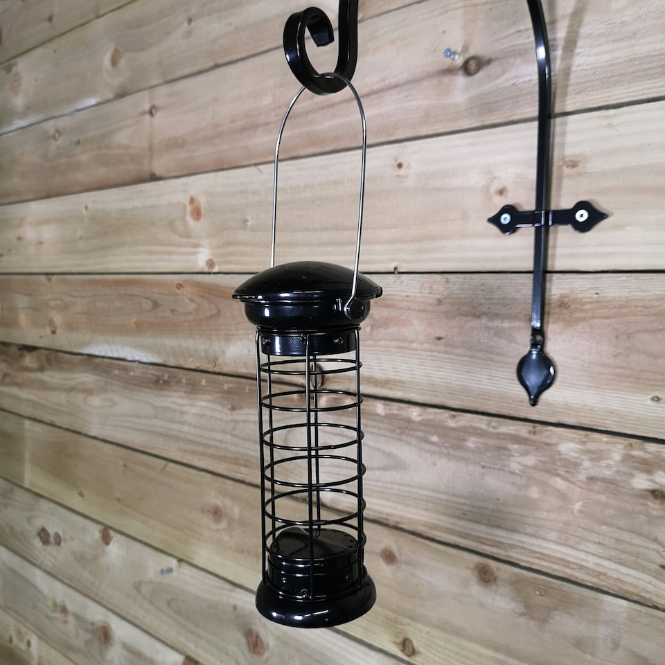 image 1 of Tom Chambers Heavy Duty Flick and Click Garden Wild Bird Hanging Black Metal Fat Ball Feeder