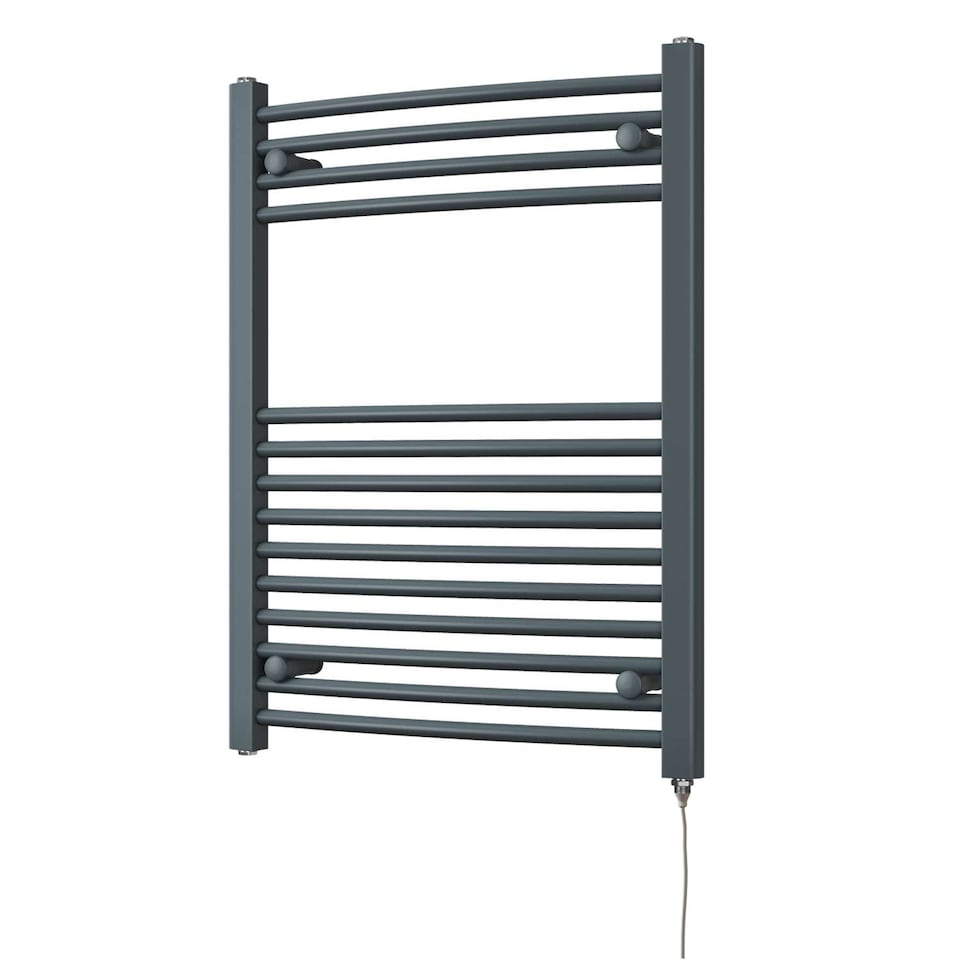 image 1 of Zennor Curved Electric Towel Rail Standard Heated Bathroom Radiator - Anthracite Grey (H) 800mm x (W) 600mm - 400W