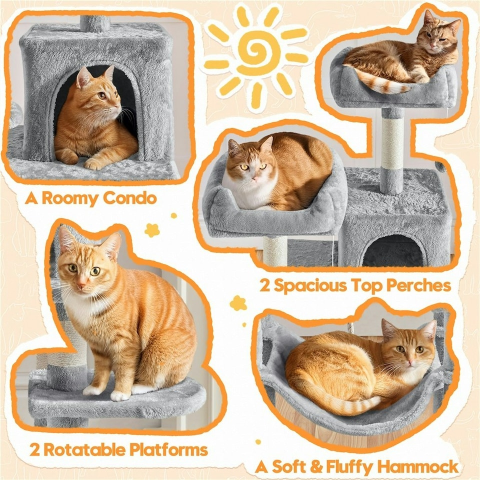 image 1 of Yaheetech 149 cm Multilevel Cat Tree with Plush Perch Light Grey