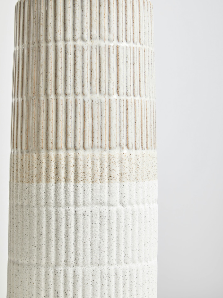 image 1 of Orsina Modern Large Grey Textured Glass Vase, Ribbed Design Flower Vase for Contemporary Spaces, Modern Large Vase