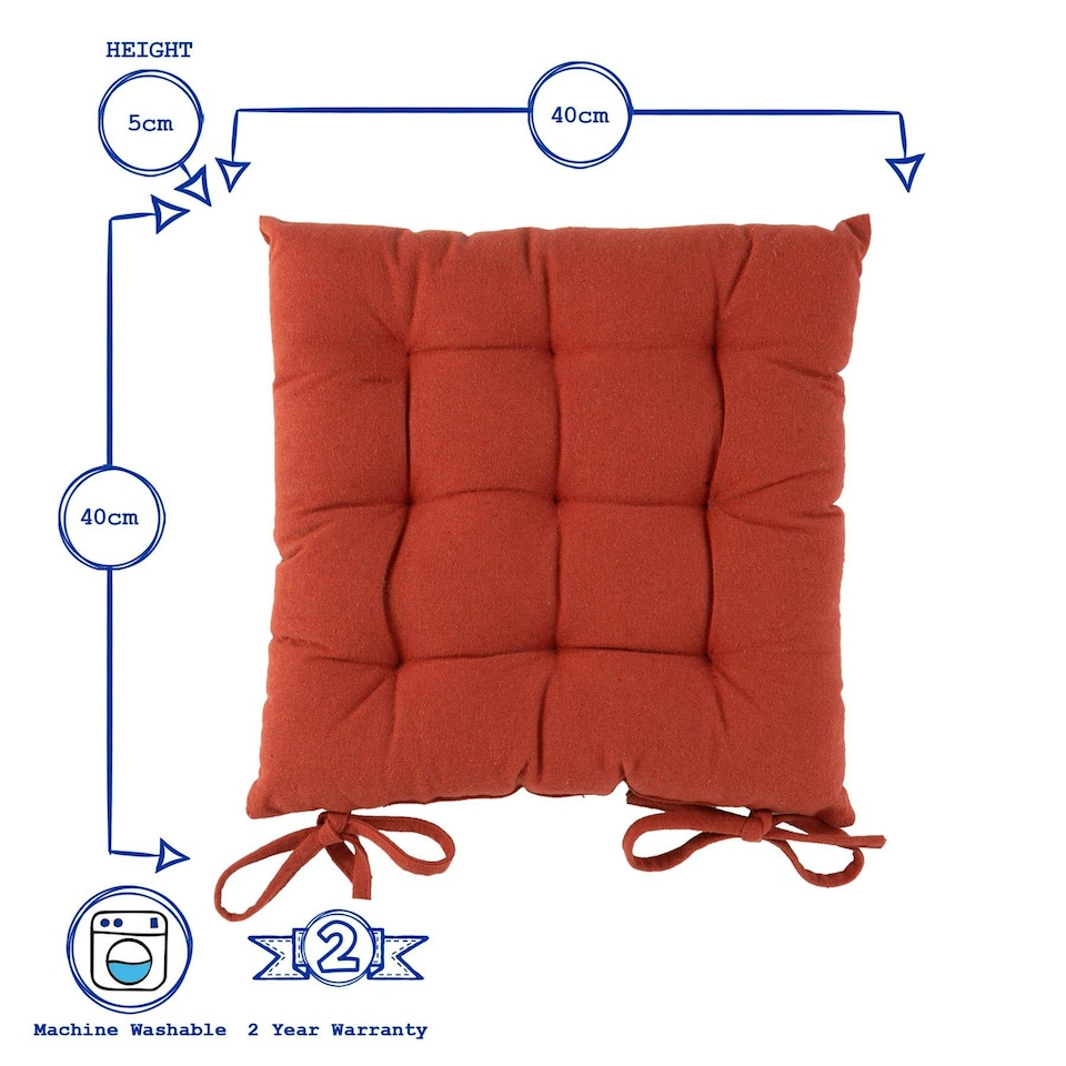 image 1 of Harbour Housewares Square Garden Chair Seat Cushions - Paprika - Pack of 6 Red