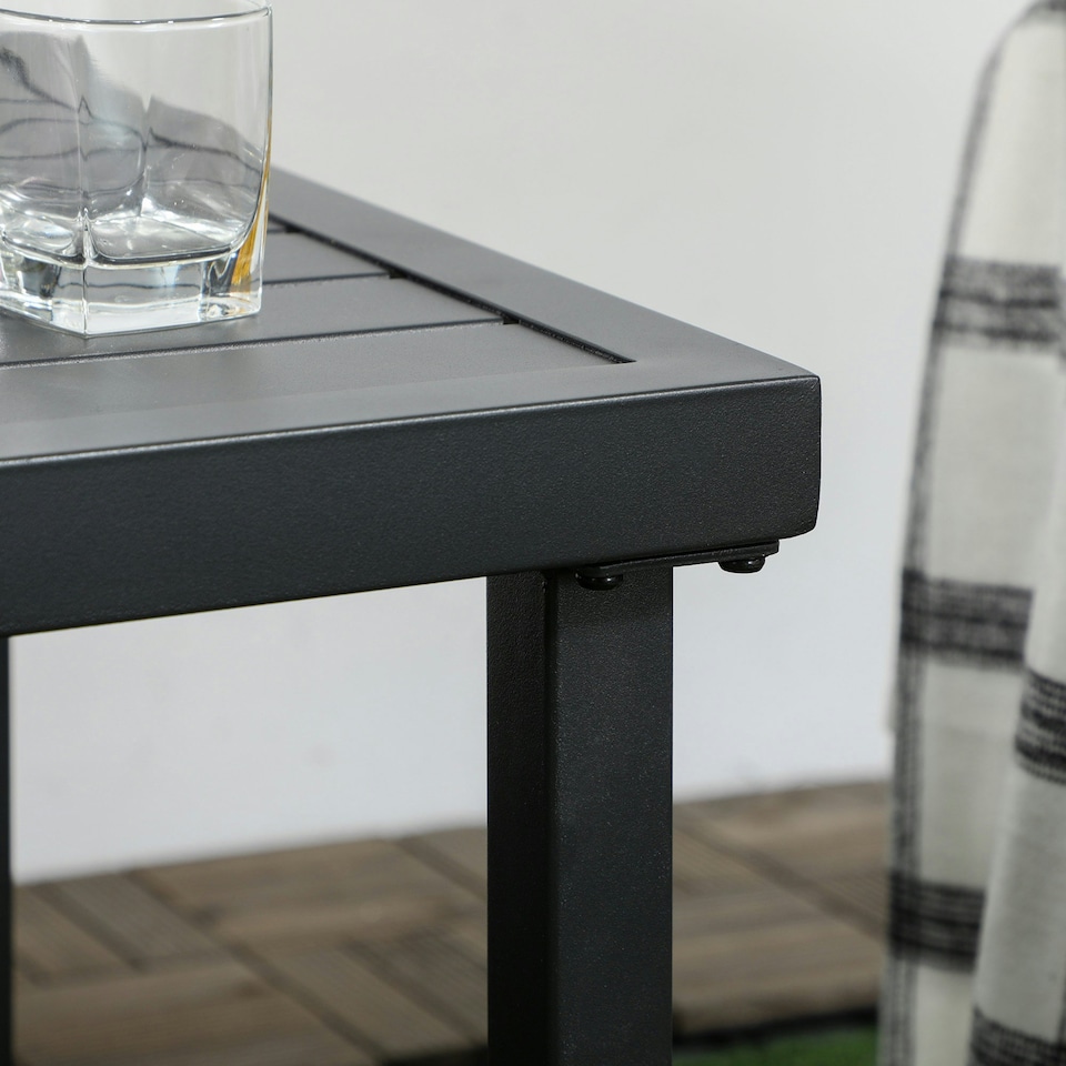 image 1 of Outsunny Garden Side Table Coffee Table with Umbrella Hole for Patio Balcony