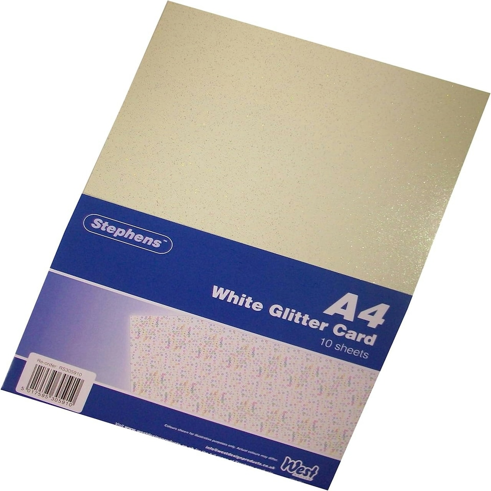 image 1 of Stephens Board Glitter White 220gsm, 10 Sheets, White, A4