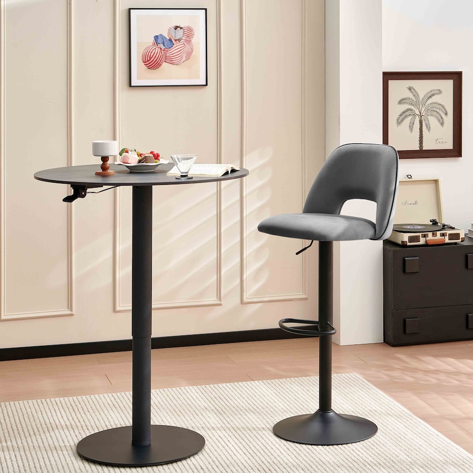 image 1 of SONARA Set of 1 Adjustable Velvet Upholstered Breakfast Bar Stools | Grey