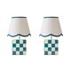 image 1 of ValueLights Evie Pair Ceramic Checker Table Lamp Trim Linen Scallop Shade | Green