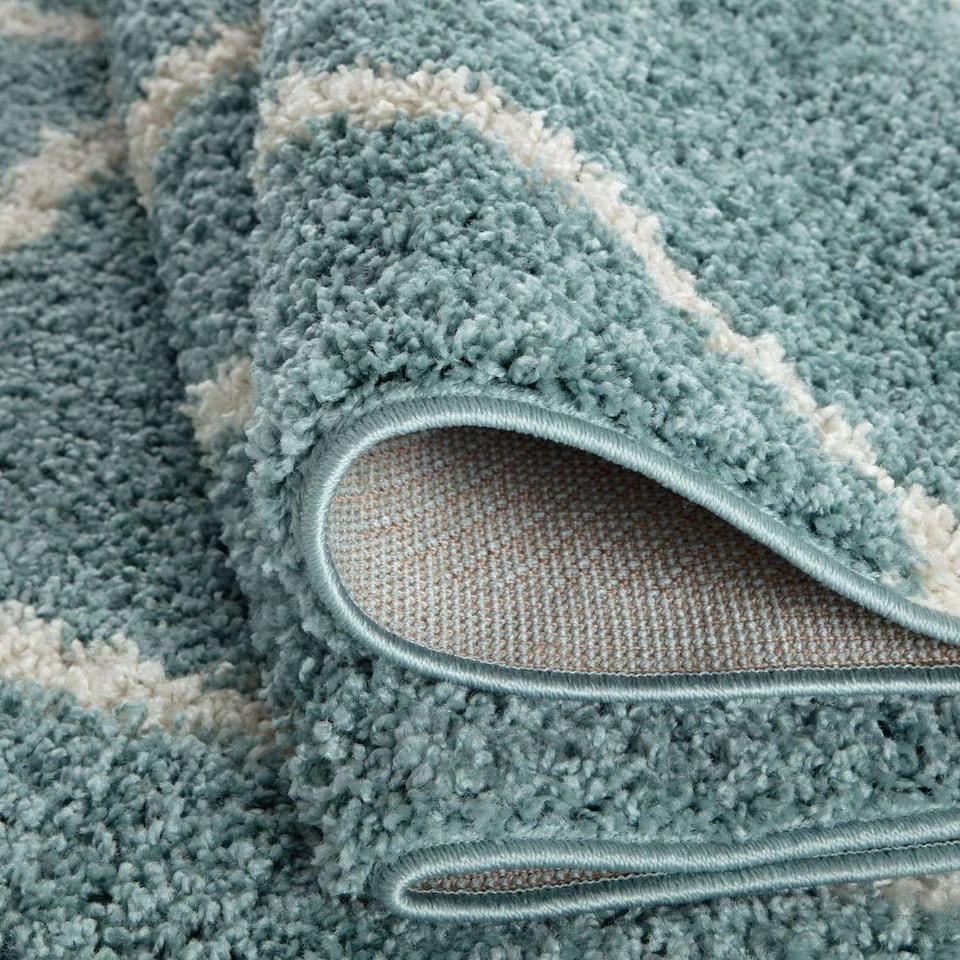 image 1 of The Rugs Moroccan Collection Soft High Pile Shaggy Diamond Floor Rugs and Runners Living Room
