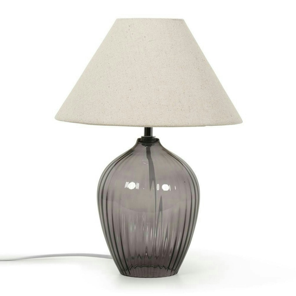 image 1 of ValueLights Olivet Grey Glass Table Lamp with Fabric Tapered Lampshade Bedside Light - Bulb Included Grey