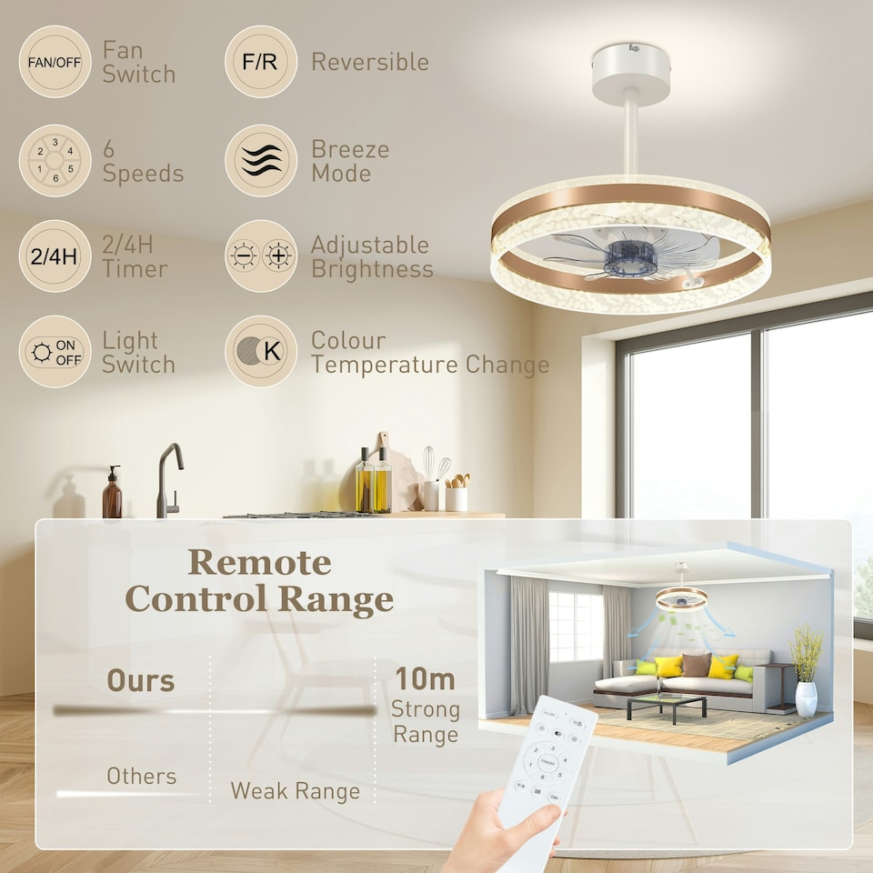 image 1 of HOMCOM Ceiling Fan Light with 3 Colour, Timer, Reversible, Remote, Gold