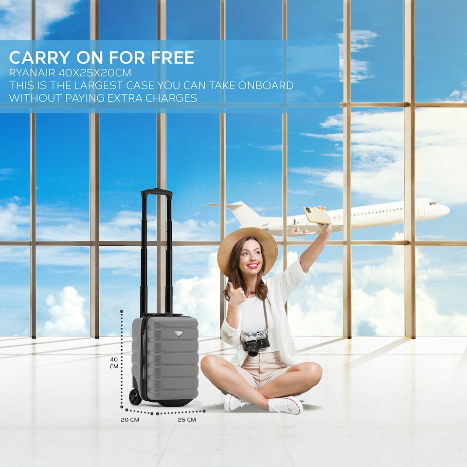 image 1 of Flight Knight Lightweight 2 Wheel ABS Hard Suitcase Cabin Hand Luggage 100+ Airlines Approved - British Airways, Ryanair & easyJet Free Carry On 40x20x25cm Grey | Charcoal | Cabin Bag