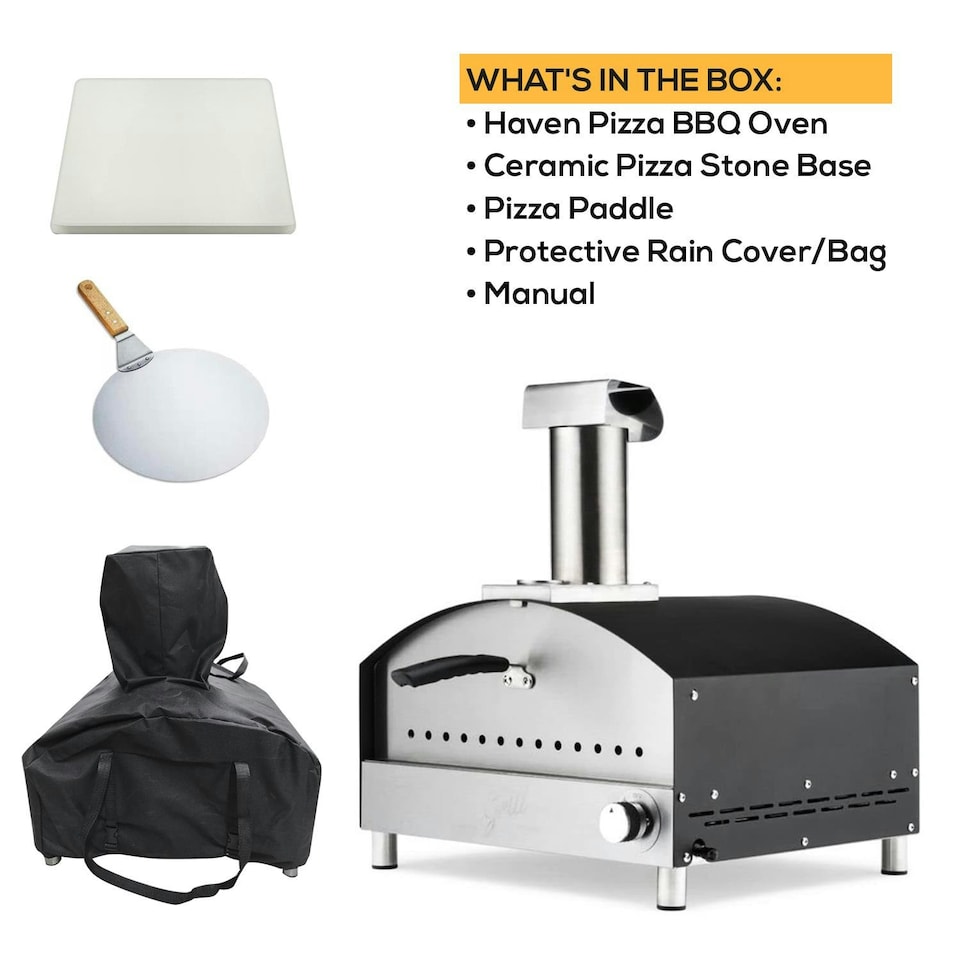 image 1 of Haven Gas Powered 13" Pizza Oven w/ Pizza Stone Base & Pizza Paddle Black/Silver