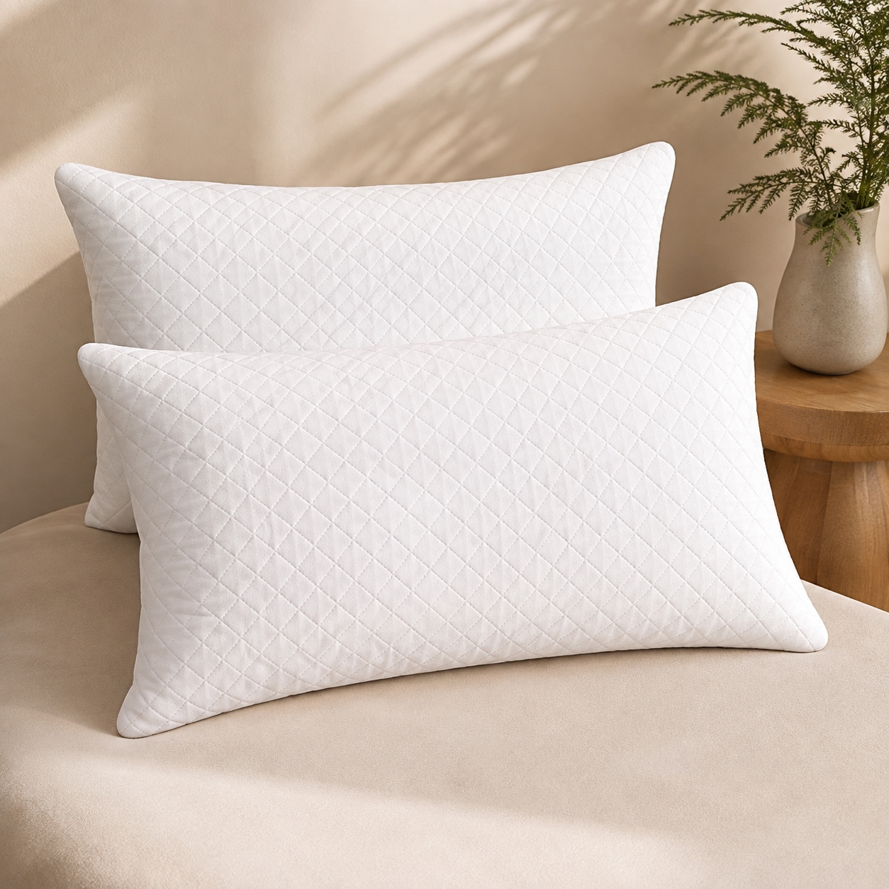 Nod Off Quilted Bed Pillows Pack of 2, Luxury Hotel Quality Down Alternative Pillow Set