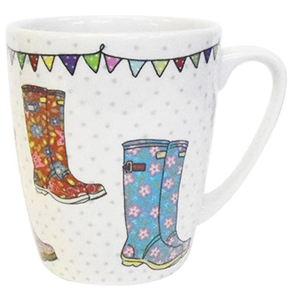image 1 of Queens The Caravan Trail Festival Wellies Fine China 400ml Oak Mug | Multi | 1