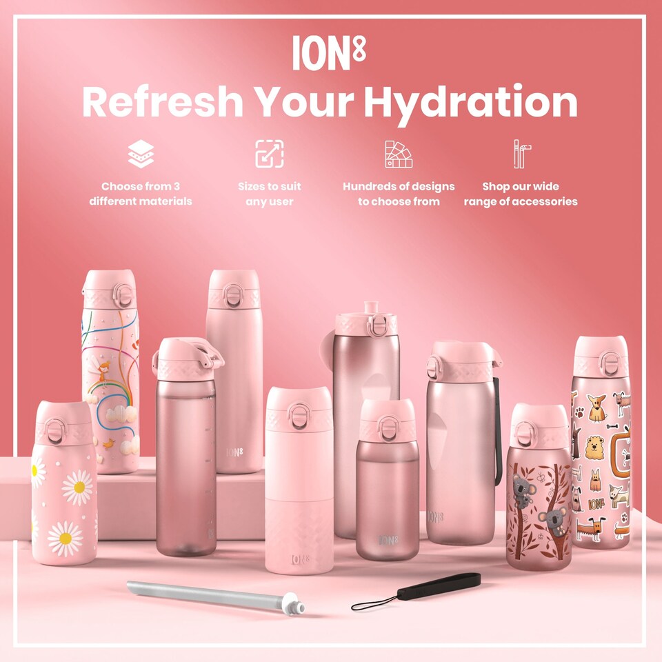 image 1 of Leak Proof Kids Water Bottle, BPA Free, 350ml (12oz) | Pink | Rose Quartz | One Size