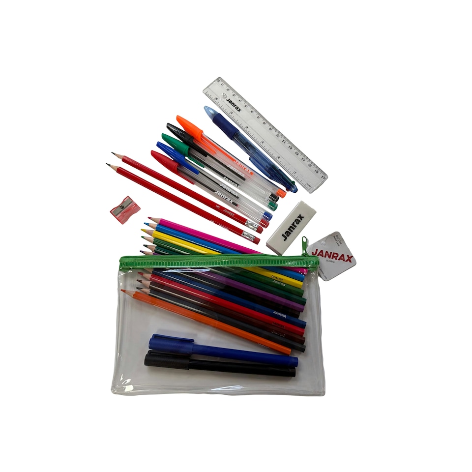 image 1 of Stationery Filled Green Zip 8x5" Pencil Case with Colouring Pencils