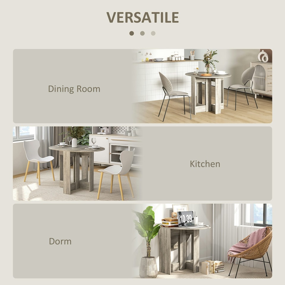 image 1 of HOMCOM Folding Dining Table Foldable Drop Leaf Dinner Table for Kitchen Grey