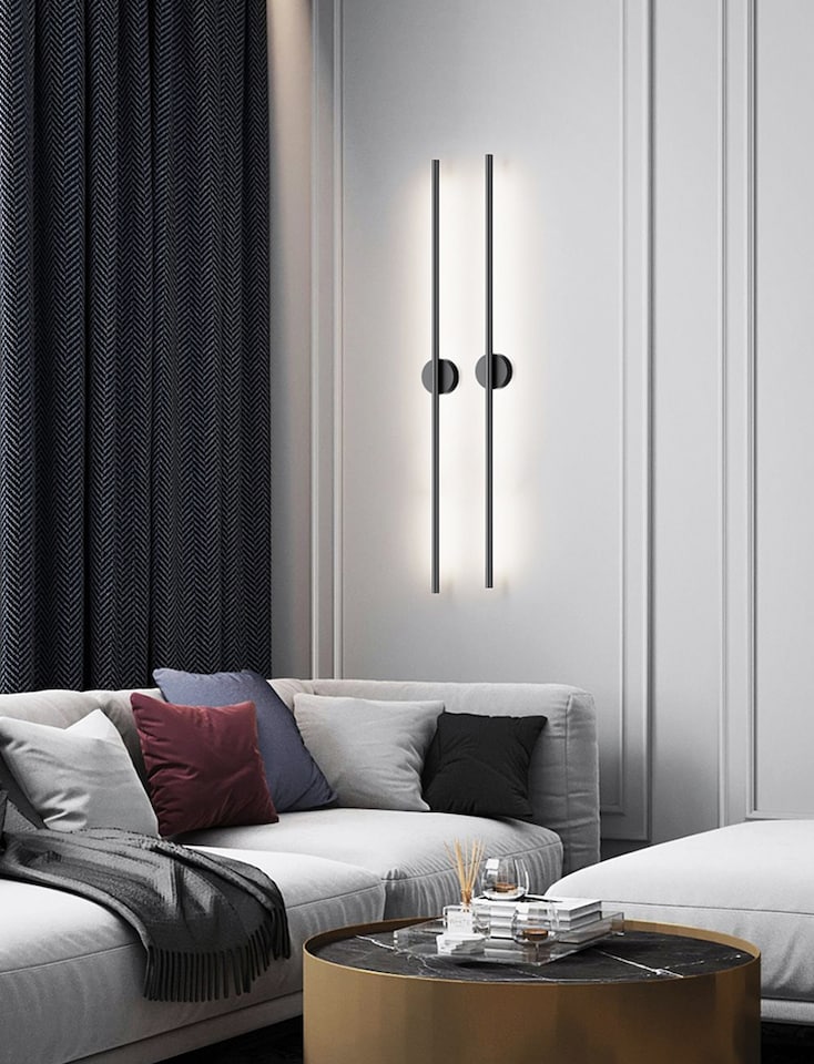 image 1 of Living and Home Hardwired Minimalistic Linear LED Wall Sconce with Cool Light, Black, 60cm | Black | 60cm | 1