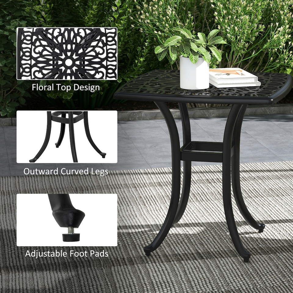 image 1 of Outsunny Cast Aluminium Bistro Table with Umbrella Hole, Black