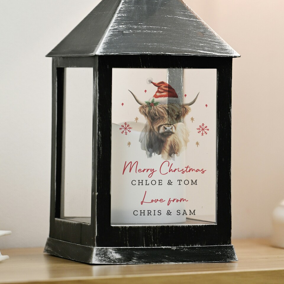 image 1 of Personalised Highland Cow Christmas LED Lantern
