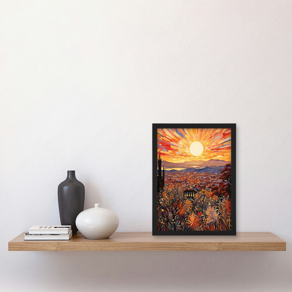 image 1 of La California Sunrise Over San Gabriel Home Decor Black Framed Wall Art Print A4