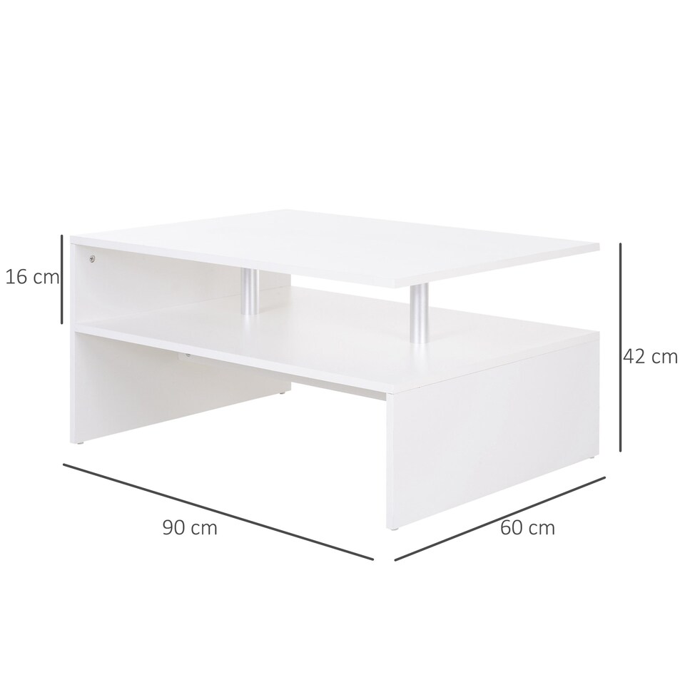 image 1 of HOMCOM Coffee Table with Storage, 2-Tier Centre Table, Modern Living Room Table with Open Shelf and Aluminium Poles, White | White