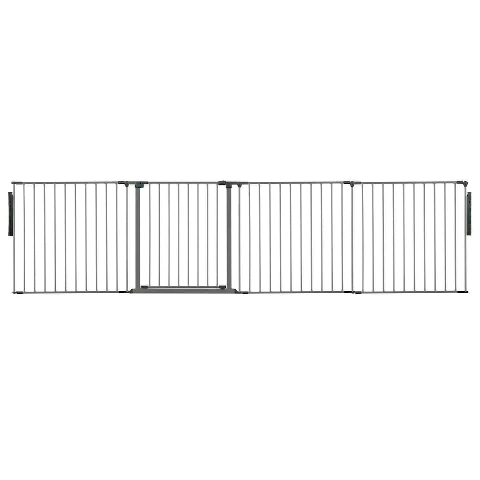 image 1 of Safetots Premium Multi Panel Room Divider, up to 298cm Wide, Grey, 70cm Tall, Multi Panel Flexible Room Barrier, Room Divider with Door for Baby Grey