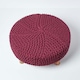 image 3 of Homescapes Plum Large Round Cotton Knitted Footstool on Legs