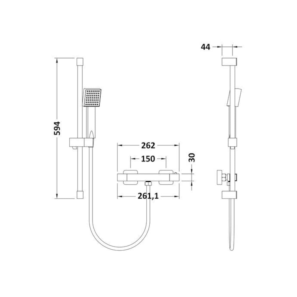 image 1 of Square Bar Valve and Slide Rail Shower Kit Chrome Balterley