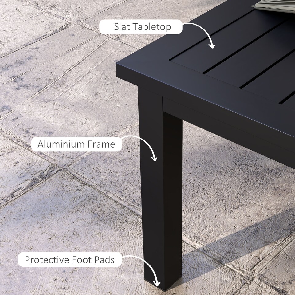 image 1 of Outsunny Aluminium Outdoor Coffee Table Patio Table with Slat Top, Black