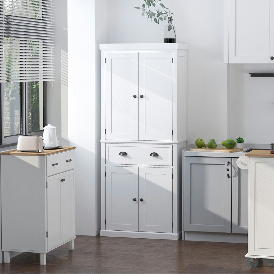image 1 of HOMCOM Freestanding Kitchen Pantry Cupboard Storage Cabinet with Doors White