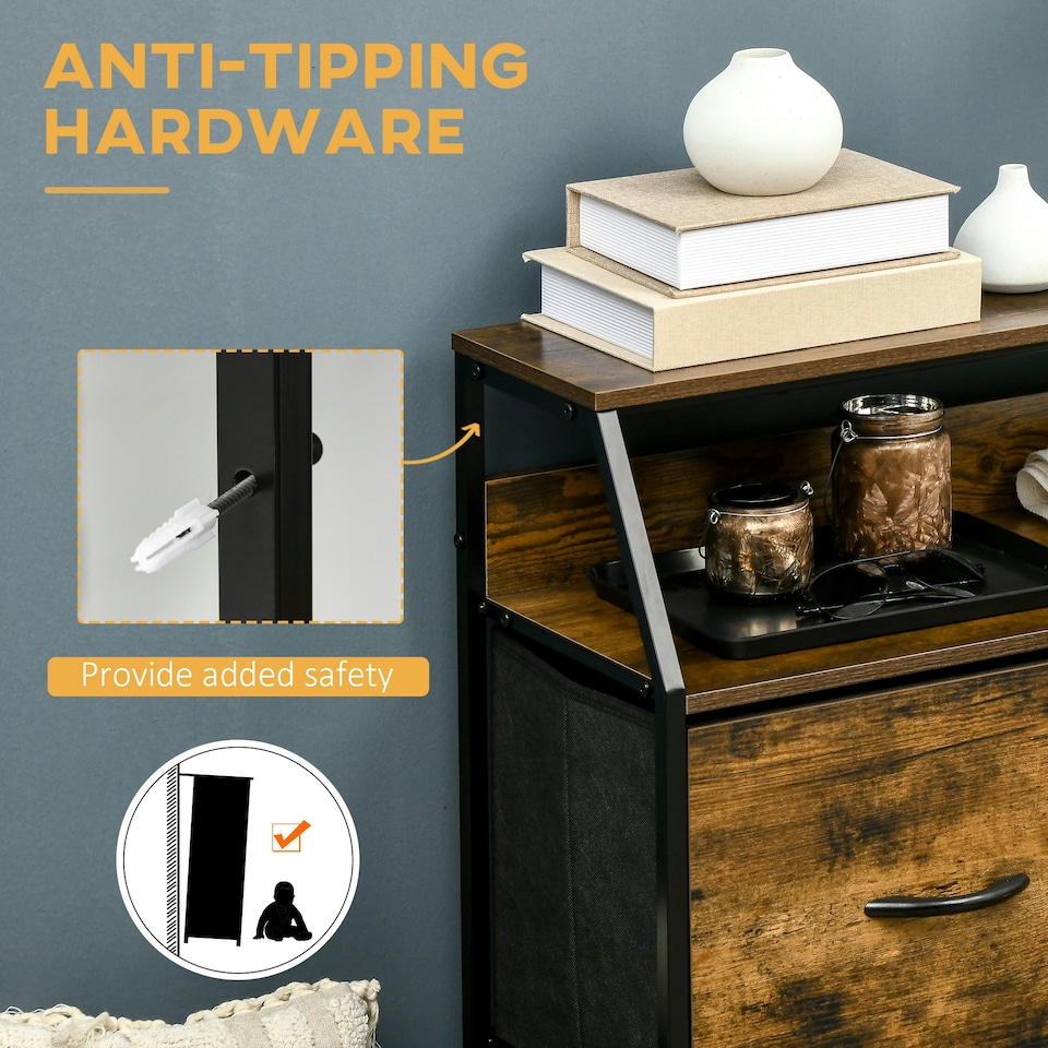 image 1 of HOMCOM Bedroom Chest of Drawers with 5 Fabric Drawers, Open Shelf, Rustic Brown