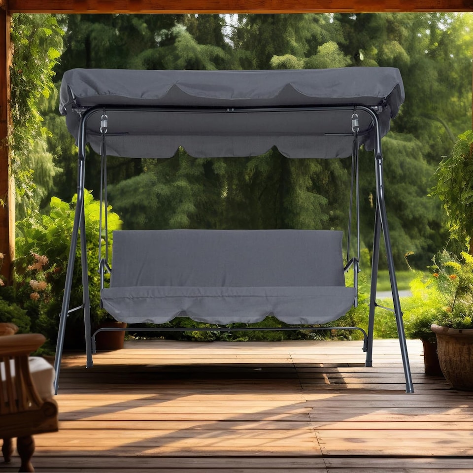 image 1 of 3 Seater Grey Garden Swing Chair Seat Hammock Swinging Metal Furniture
