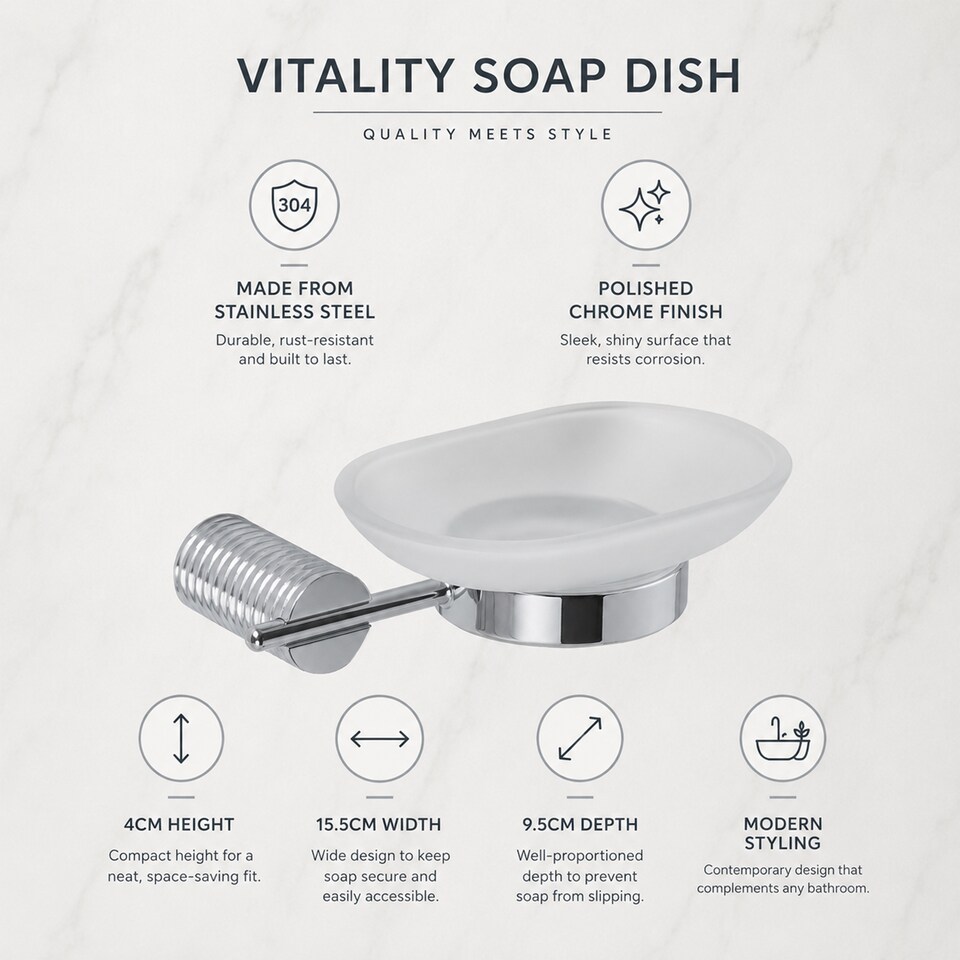 image 1 of Showerdrape Vitality Chrome Stainless Steel Wall Mounted Frosted Glass Soap Dish | Silver | 1