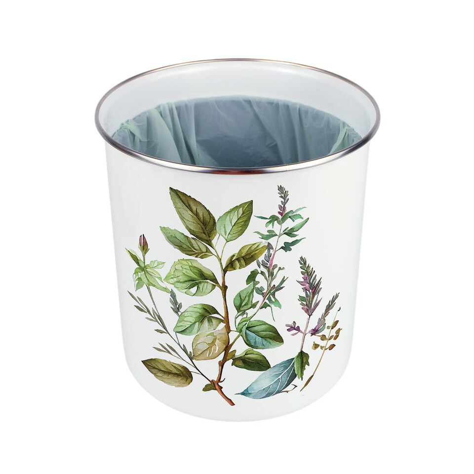image 1 of Watercolour Herbs Food Waste Caddy - Metal 2L Decorative Kitchen Compost Bin